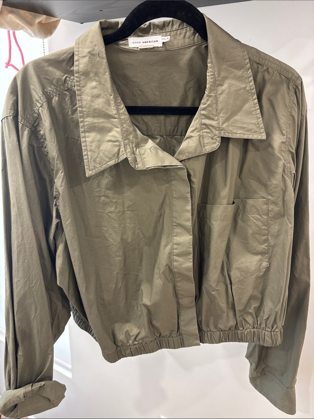 Good American Olive Cropped Utility Jacket
